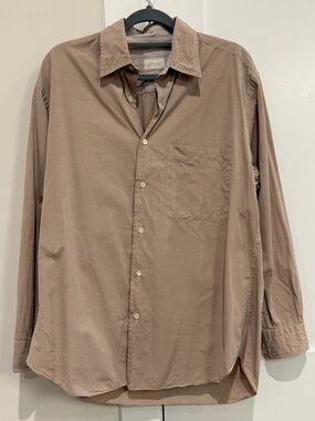 Brioni Mens Cotton Button Down Shirt in Brown Tan Size Medium EUC Luxury